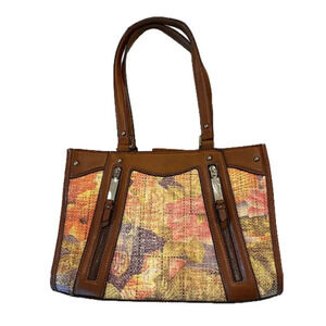 Etienne Aigner Vintage Woven Embroidered Tapestry Leather Shoulder Bag Purse